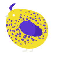 A yellow and indigo chicken with a speckle pattern