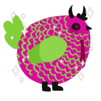 A fuchsia and grass chicken with a lace pattern