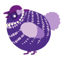 A indigo and lilac chicken with a bar pattern
