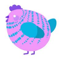 A lavender and cerulean chicken with a bar pattern