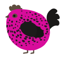 A fuchsia and sable chicken with a speckle pattern