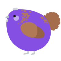 A blurple and brown chicken with a neck-speckle pattern