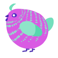 A orchid and mint chicken with a bar pattern