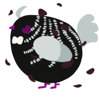 A black and silver chicken with a half-bar pattern