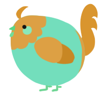 A mint and orange chicken with a head pattern