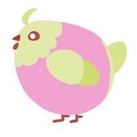 A pink and lemon chicken with a head pattern