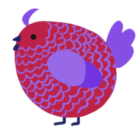 A crimson and blurple chicken with a lace pattern