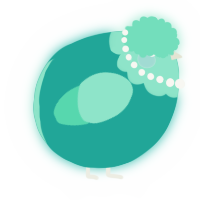 A turquoise and mint chicken with a head pattern