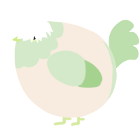 A cream and gluppy chicken with a head pattern