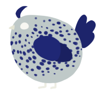 A silver and navy chicken with a speckle pattern