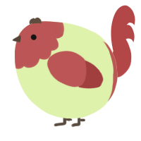 A apple and red chicken with a head pattern