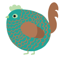 A turquoise and brown chicken with a lace pattern