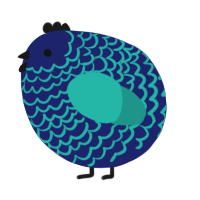 A navy and turquoise chicken with a lace pattern