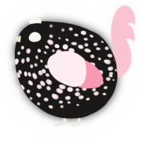 A sable and rose chicken with a speckle pattern