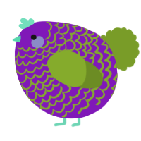 A violet and chartreuse chicken with a lace pattern