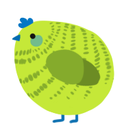 A lime and chartreuse chicken with a bar pattern