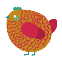 A ochre and crimson chicken with a lace pattern