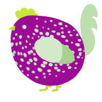 A plum and gluppy chicken with a speckle pattern