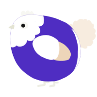 A indigo and cream chicken with a head pattern