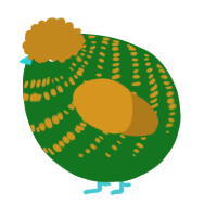 A leaf and ochre chicken with a bar pattern
