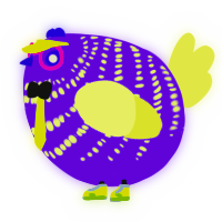 A blurple and lemon chicken with a bar pattern
