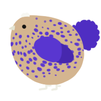 A beige and indigo chicken with a speckle pattern