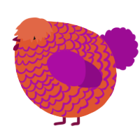 A vermilion and plum chicken with a lace pattern