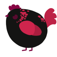 A black and crimson chicken with a neck-speckle pattern