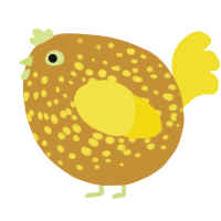A gold and yellow chicken with a speckle pattern