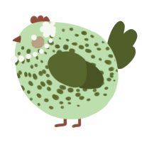 A gluppy and olive chicken with a speckle pattern