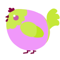 A lavender and lime chicken with a head pattern