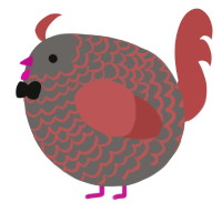 A grey and red chicken with a lace pattern