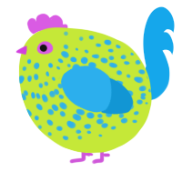 A lime and sky chicken with a speckle pattern
