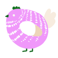 A lavender and cream chicken with a bar pattern