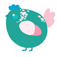 A turquoise and rose chicken with a neck-speckle pattern