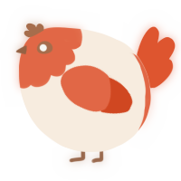 A cream and vermilion chicken with a head pattern