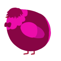 A maroon and fuchsia chicken with a head pattern
