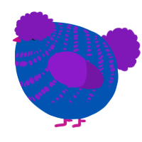 A ultramarine and violet chicken with a bar pattern