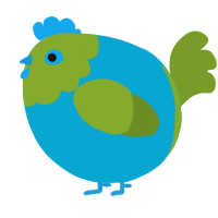 A cerulean and chartreuse chicken with a head pattern