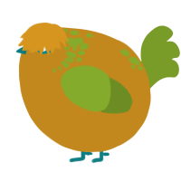 A ochre and chartreuse chicken with a neck-speckle pattern
