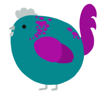 A teal and plum chicken with a neck-speckle pattern