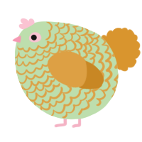 A gluppy and orange chicken with a lace pattern