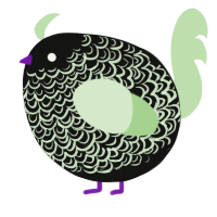 A black and gluppy chicken with a double-lace pattern