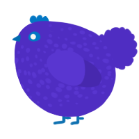 A indigo chicken with a speckle pattern