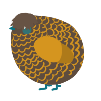 A bark and ochre chicken with a lace pattern