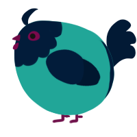 A turquoise and tumblr chicken with a head pattern