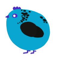 A cerulean and black chicken with a neck-speckle pattern