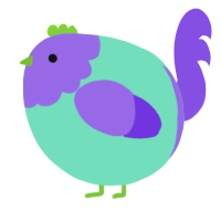A mint and blurple chicken with a head pattern