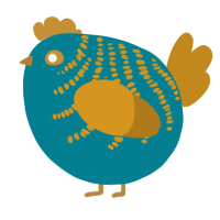 A sea and ochre chicken with a half-bar pattern