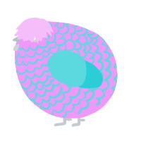 A lavender and aqua chicken with a lace pattern